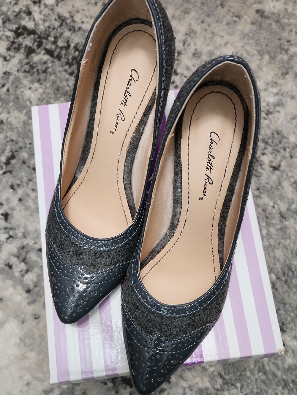 Charlotte Russe Slate Gray Pointed-Toe Textured Pumps